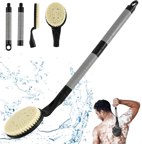 Back Scrubber Anti Slip for Shower, 21.7” Detachable Back Bath Brush for Shower, Back Scrubber, Exfoliation and Improved Skin Health for Elderly with Limited Arm Movement, Disabled (21.7” Black)