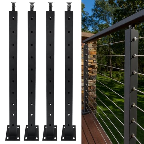 DEVALLEY Cable Railing Post 36" x 2" x 2",Level Deck Stair Post Cable Handrail Post,Stainless Steel Deck Railing Pre-Drilled Pickets with Adjustable Top Cable Railing Post (4 Pack)……