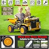 NEWQIDA 24V Ride on Dump Truck, Kids Electric Car with Remote Control, Ride on Construction Vehicles with Electric Dump Bed and Extra Shovel, 2x75W Powerful Motors, Music Player, Soft Start, Yellow