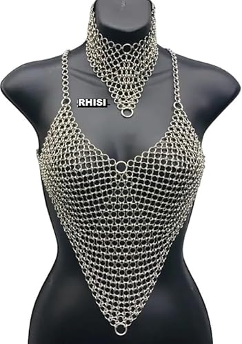 chainmail necklace aluminum chainmail top chainmail bra anodized chainmail necklace anodized aluminum chainmail bra and necklace set new chainmail top and necklace combo for women