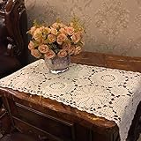 USTIDE Floral Crochet Table Runner 15X27inches , 2PC Beige Cotton Table Doilies for Dressers and End Tables,Crochet Table Placemats Nightstand Runner