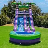 HeroKiddo 16’ Purple Tropical Lightweight Premium Commercial Grade Water Slide Inflatable with Attached Pool for Kids and Adults (with Blower), Wet Dry Use, Summer Fun