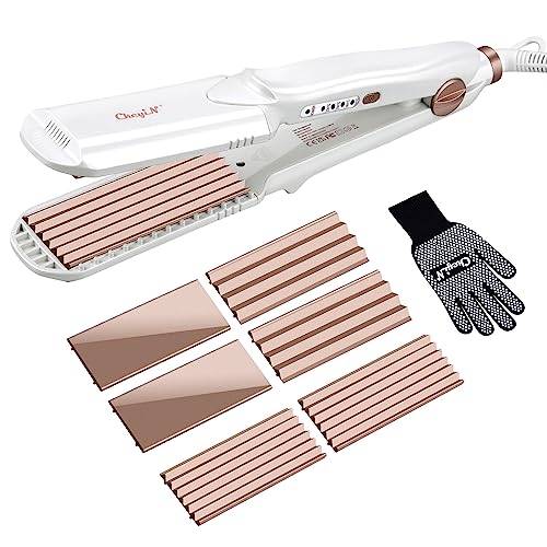 CkeyiN Hair Crimper for Women with 3 Interchangeable Plates, 3 in 1 Hair Straightener and Crimper Adjustable Temperature Crimping Irons Wavers for All Hair Types