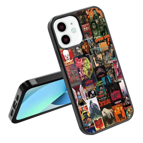 Phone Case Cover Compatible with iPhone SE 7 8 X XR 11 12 13 14 15 16 16E Plus Mini Pro Max Silicone Style Shockproof - Horror Movie Posters Wall Black