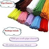 Cldamecy 1000 Pcs Craft Pipe Cleaners Set in 10 Assorted Colors,Fluffy Pipe Cleaners Chenille Stems for Holiday DIY Decorations,Art & Craft Projects (6mm x12 inch)