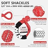 NTR 1-1/8" x 30' Kinetic Recovery Tow Rope (37,480lbs), with 2 UHMWPE Soft Shackles (40,980lbs), Heavy-Duty Offroad Snatch Strap, Vehicle Recovery kit for Jeep car Truck ATV UTV SUV, Grey