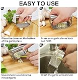 FAVIA Stainless Steel Garlic Press Rocker with Silicone Garlic Peeler Tube Set & Beer Opener Cleaning Brush - BPA Free Dishwasher Safe Cool Kitchen Gadgets (Super Rocker)