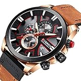 CURREN Mens Watches Luxury Chronograph Big Dial Male Watch Wrist Leather Waterproof Sport Army Military (rose gold brown)