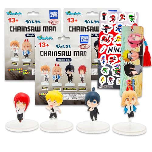 Chainsaw Man Mini Figures Blind Bags - Bundle with 3 Chainsaw Man Mystery Collectable Figurines in Blind Bags Featuring Denji, Power, Makima, More Plus Bookmark | Chainsaw Man Party Favors