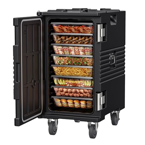 127QT Catering Food Warmers with Swivel Casters, 304 Stainless Steel Latch and Door Shaft, Insulated Food Carrier for 8 Full-Size Pans (NOT Included), Hot Boxes for Catering Gathering Restaurant Event