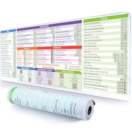 DeskGuide Pro MS Office Keyboard Pad Shortcut Mouse Pad - Windows 31.5"x11.8" Non-Slip Excel Cheat Sheet Desk Pad with Color-Coded Design - Excel/Word/PPT/Outlook Shortcuts Keyboard Mat and Mouse Pad