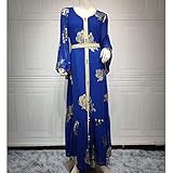 PolyJolly Gold Stamping Blue Chiffon Abaya Dress for Women Dubai Sadui Falbala Jalabiya Maxi Dress S