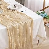 BEELIFY 2 Pack 10 Ft Cheesecloth Table Runner Beige Gauze Long Table Runners Boho Gauze Cheese Cloth Table Runner Rustic Sheer Runner for Wedding Party Table Decor ( 35 x 120 Inch )