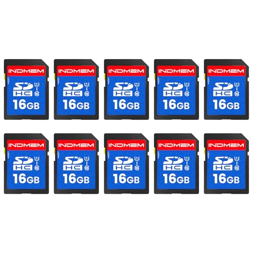INDMEM SD Card 16GB, 10-Pack UHS-I Class 10 MLC Flash Memory Card, High-Speed Secure Digital Cards for Cameras, DSLR, Action Cams - Reliable Storage