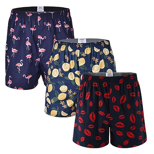 CINVIK Mens Boxer Shorts Loose Organic Cotton Boxers Multipack Mens Cotton Boxers Sleep Short Kisses Sexy Mens Boxers X-Large