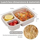 buluker 8 Pack Bento Lunch Box Set 3 Compartment Wheat Straw Meal Prep Food Storage Containers Plastic, Microwave and Dishwasher Safe(8 Pack（3 Compartment)