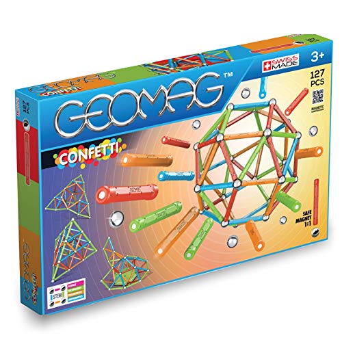 Geomag Magnetic Sticks and Balls Building Set | Magnet Toys for STEM, Creative, Educational Construction Play | Swiss-Made Innovation | Confetti 127 Piece