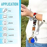 Akkya Wrist Lanyard for Keys Wristlet Keychain Women Short Black Cute Cartoon Print Car Keys Hand Wrist Straps with 2 Keyrings & 1 Phone String