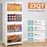 4 Tier Stackable Plastic Storage Bins with Lid and Wheels - 23 QT Closet Organizers and Storage, Foldable Storage Containers, Organization and Storage Boxes for Craft, Home, Pantry, Office, Dorm