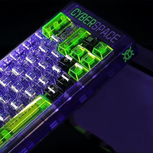 ULTRAEQUIP Clear keycaps - Purple Transparent keycaps V2 60 75 100 Percent Shine Through 171 Keys Japenese Crystal Cherry Profile with Green Keycaps for Mechanical Keyboard Key Cap