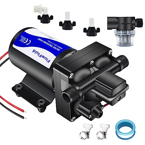 FlowFluid 12V DC Water Pressure Booster Pump for RV,70PSI 5GPM Washdown Fresh Self Priming Diaphragm Pump for Boats with Filter,4-Chamner Transfer On Demand Pump for Marine Yacht Caravan Garden Hose