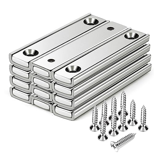 MIKEDE Strong Neodymium Rare Earth Magnets, 70LB Heavy Duty, 12 Pack Rectangular with Countersunk Hole and Steel Capsule, Mounting Strips for Home, Garage - 60x13.5x5mm