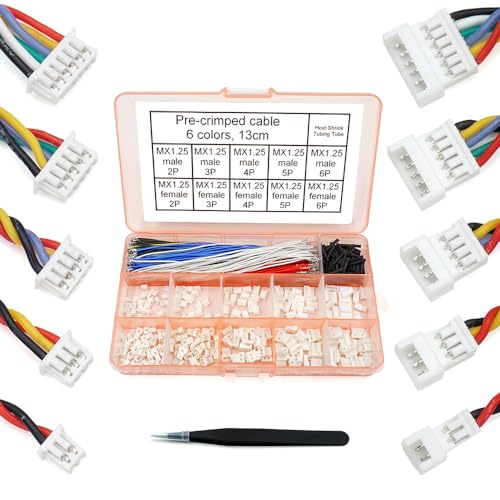 1.25mm Male and Female Connectors Socket and Plug with Pre-Crimped Cables Compatible with JST Molex PicoBlade 1.25 for Pixhawk Silicone 13cm Wire (Male and Female)