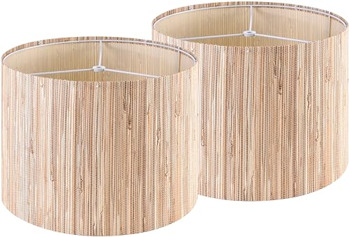 GO&SO 13 IN Drum Boho Lamp Shades Set of 2 Medium, Farmhouse Lamp Shade for Table Lamps Floor Lamp- 13" x 13" x 10" Spider Vintage Lampshade Decor,Natural Straw Shade Replacement,Assembly Required