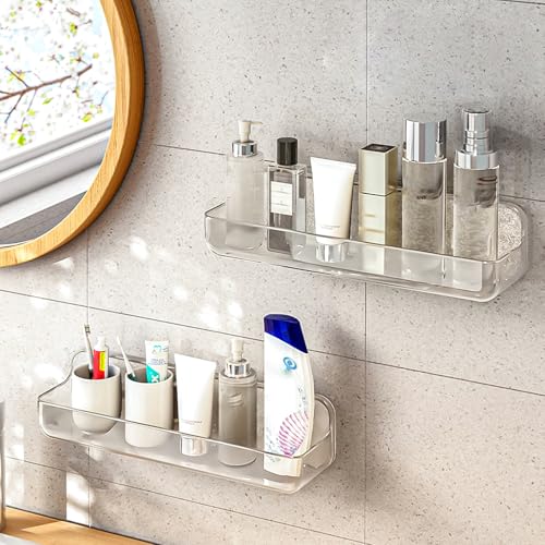 Diesisa 2pc Acrylic Wall Mount Organizer, Adhesive Shelf, Bathroom Shelves for Wall, Self Adhesive Organizer, Shower Caddies, No Drilling Hang Wall,with 3pack Tapes, for Bathroom, Kitchen, Living Room
