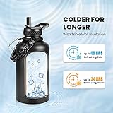 RAYMYLO Insulated Water Bottle 64 oz, Triple Wall Vacuum Stainless Steel (Cold for 48 Hrs), Leak Proof & Non-BPA, Half Gallon Water Flask Jug with Paracord Handle & Straw Spout Lids, Magic Black