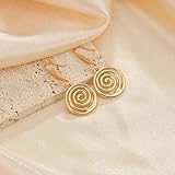 Sylph Gold Geometric Swirl Drop Dangle Earrings 18K Gold Plated Round Statement Earring Circle Wire Spiral Earrings for Women Dainty Hook Twisted Earrings Gift for Women