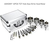 ASNOMY 12PCS TCT Hole Saw Kit for Hard Metal, 5/8"-2-1/8" Inch Tungsten Carbide Tipped Hole Cutter Set with Titanium-Plated Pilot Drill bit for Metal, Stainless Steel, Iron, Wood, Plastic