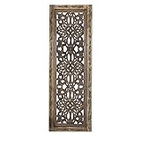 TUP The Urban Port Floral Hand Carved Wooden Wall Panels, Assortment of Two, Rustic Brown