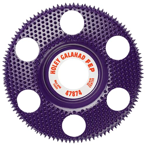 King Arthur's Tools Patented Flat Extreme Purple Holey Galahad Tungsten Carbide Disc for Woodworking, Shaping, and Smoothing - 7/8” Bore, Fits most Standard 4 1/2", 115-125mm Angle Grinders #47874 FEP