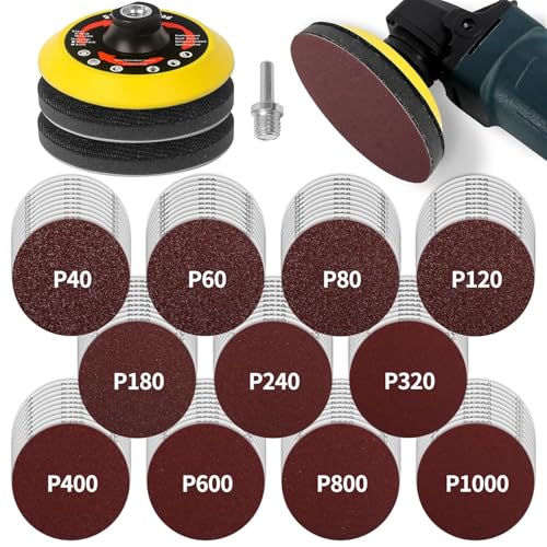 114PCS Angle Grinder Sanding Discs, 4.7 Inch Upgraded Hook and Loop Foam Backing Pad, Drill Angle Grinder Attachments with M14 Threads for Wood Metal Sanding Polishing 40-1000 Grits