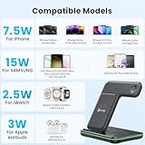 WAITIEE Wireless Charger 3 in 1, 15W Fast Charging Station for Apple Watch 10/9/8/Ultra 2/Ultra/SE/7/6/5/4/3/2, for AirPods 4/3/2/Pro for iPhone 16/15/14/13 /Plus/Pro/Pro Max/12/11(Black)