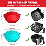 2 Pack Air Fryer Silicone Liners for 5 QT or Bigger,Silicone Air Fryer Liners Inserts,Replacement of Flammable Parchment Paper,Reusable Baking Tray Oven Accessories,Red+Blue(Top8.66in, Bottom7.48in)