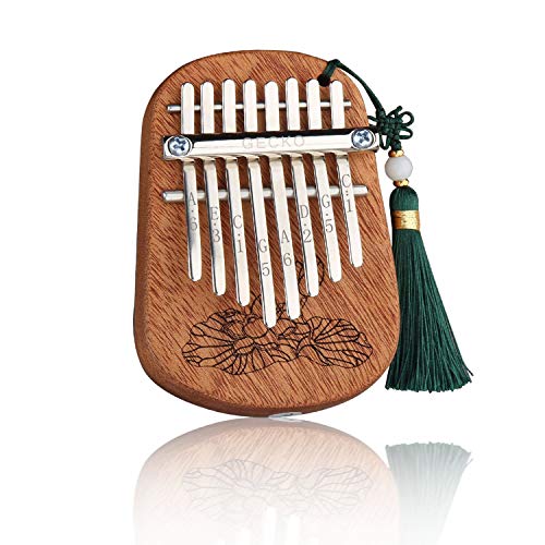 GECKO Mini Kalimba Thumb Piano Portable Flat Board Kalimba 8 keys Mahogany Wood Handmade Mbira Finger Piano, Musical Instrument with Instruction and Tune Hammer Gift for Kids Adult Beginners (8 keys)