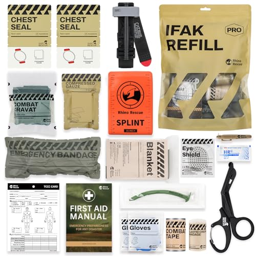RHINO RESCUE IFAK Refill Kit 17Pcs with CAT Gen-7 Tourniquet, Emergency Tactical First Aid Kit Medical Supplies, Combat Pack for Trauma Wound Care, Gunshot, Survival, Car & Camping FSA/HSA Eligible