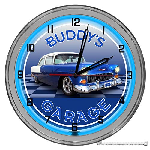 Decorative Concepts Hot Rod Muscle Car 16" Light Up Neon Clock, Muscel Car Garage Clock