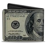 Buckle-Down Mens Bifold Wallet-100 Dollar Bills, Multicolor, 4.0 x 3.5 US