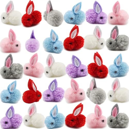 YGbridge 30 Pcs Mini Plush Easter Bunny Animals, Miniature Stuffed Rabbit, Soft Tiny Stuffed Animals Easter Bunnies Plush Rabbit for Easter Basket Stuffers, DIY Hair Clips