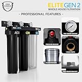 PRO+AQUA Elite Series GEN2 PRO-100-E 3-Stage Whole House Water Filtration System for City & Well Water with Pressure Gauges | Reduces Contaminants, Sediment, Chemicals, Heavy Metals, with 1” Ports