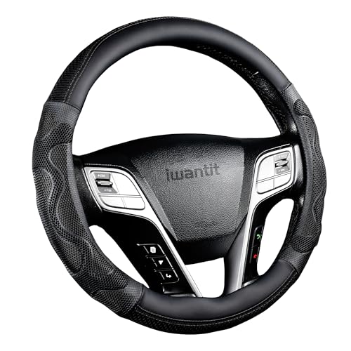Iwantit® Car Steering Wheel Covers with 3D Silicone Honeycomb Anti-Slip Design and Breathable Fabrics, Universal Fit 14.5-15 Inches (Full Black)