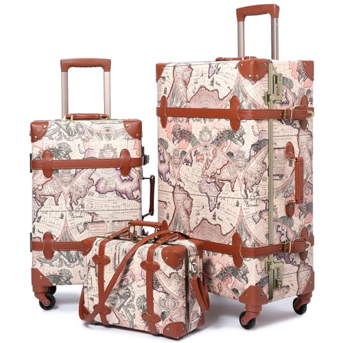 urecity Vintage Luggage Sets of 3 Piece - Hardside Lightweight Spinner Suitcases - Retro Travel Set includes Under Seat Train Case, 26"+20"+12"