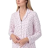 Carole Hochman Women's 2-Piece Cotton Pajama Set – Long Sleeve Notch Collar Top & Pant with Adjustable Waist, Pockets, Cardinal & Rose, Petite Large