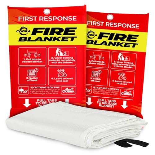 Mart Cobra Emergency Fire Blanket for Home and Kitchen - 2 Pack - Fire Blankets Emergency for Home Safety 40” x 40” - Suppression Shield Retardant Extinguisher Fiberglass Welding Fireproof Cloth Towel