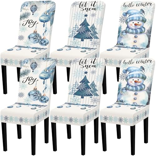 Preboun 6 Pcs Christmas Chair Covers Set Removable Washable Stretch Dining Room Slipcovers Parson Chair Protector for Christmas Home Ceremony Party Decoration, 3 Style(Classical,White)