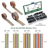 Keadic 50 Pcs 2.54mm Pitch Dual Rows IDC Sockets Assortment Kit 10 16 20 26 Pin Female Header IDC Cable Connector and with Rainbow Color Flat Ribbon Cable and IDC Crimp Tool