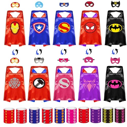 Dress Up Toys - Double Side Superhero Capes and Masks, Costumes Set for Kids - Ideal for Cosplay, Birthday Party, Christmas, Halloween - Fun Gift for 3-10 Year Old Boys and Girls